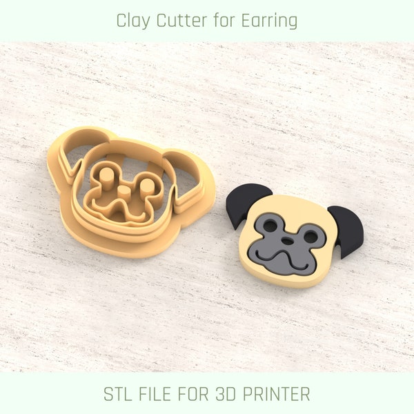 Pug Dog Clay Cutter, Dog Clay Cutter, Dog Face, Animal Clay Cutters, 5 Sizes, Digital STL File