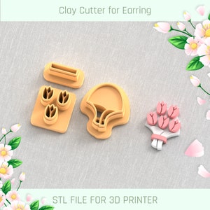 Blumenstrauß B Clay Cutter, Valentinstag Clay Cutter, 4 Größen, STL Ohrring, digitale STL-Datei