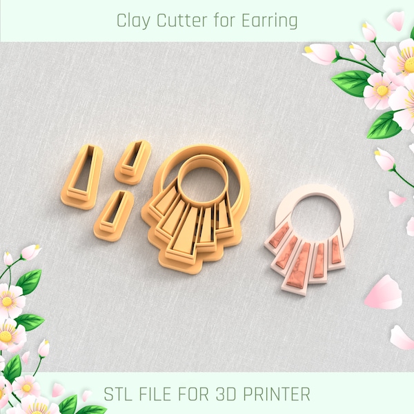 Art Deco Earring with Precious Stones F Clay Cutter, Earring Clay Cutter, 5 Sizes, STL Earring, Digital STL File