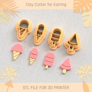 May include: Set of six 3D printed cookie cutters for making ice cream cone, popsicle, and triangle shapes. The cutters are in orange and pink colors. STL FILE FOR 3D PRINTER text is visible at the bottom of the image.