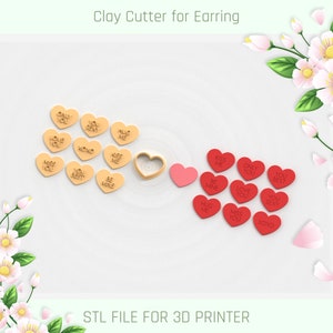 Heart Stamps Clay Cutter, Conversation Heart Stamps, Valentine&#39;s Day Clay Cutter, 5 Sizes, STL Earring, Digital STL File