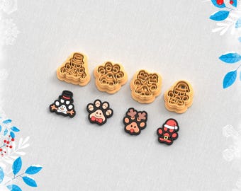 Christmas Dog Tracks Pack Clay Cutter, Winter Earring Cutters, Christmas Clay Cutters, 5 maten, STL-oorbel, digitaal STL-bestand