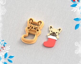 Pug in a Sock, Christmas Clay Cutters, 5 Sizes, STL Earring, Digital STL File