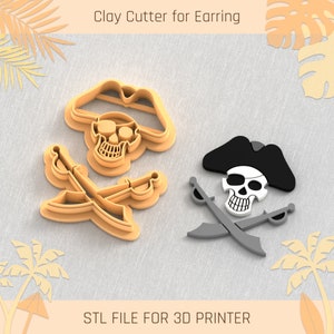 Pirate Skull & Sabers Clay Cutter: Earring STL File (4 Sizes)