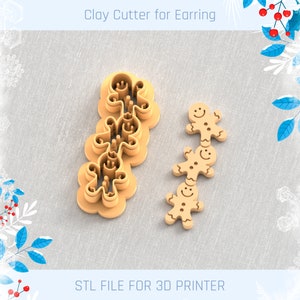 Christmas Gingerbread Clay Cutter, Winter Earring Cutters, Christmas Clay Cutters, 4 Sizes, STL Earring, Digital STL File
