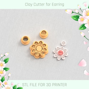 Ornamental Flower with Gemstone Combo B Clay Cutter : 5 Sizes, STL File (Digital Download)