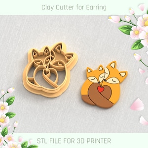 Valentine's Day Foxes in love Clay Cutter, Valentines Polymer Clay Cutter, 5 Sizes, STL Earring, Digital STL File