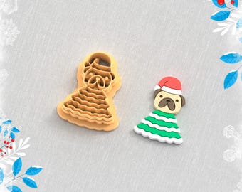 Pug Christmas Tree Costume Clay Cutter: Earring STL File (Digital Download)