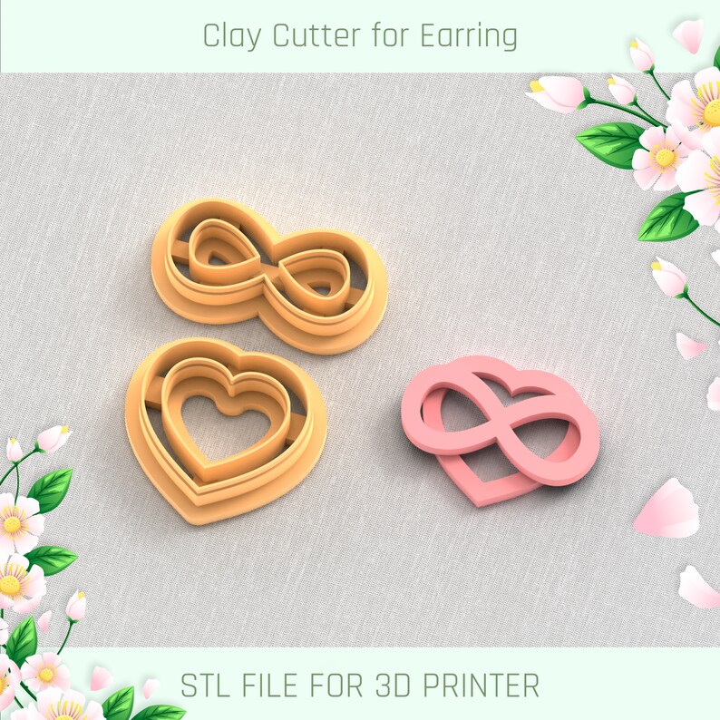 Heart & Infinity Clay Cutter Set: Valentine's Earring STL File (digital ...