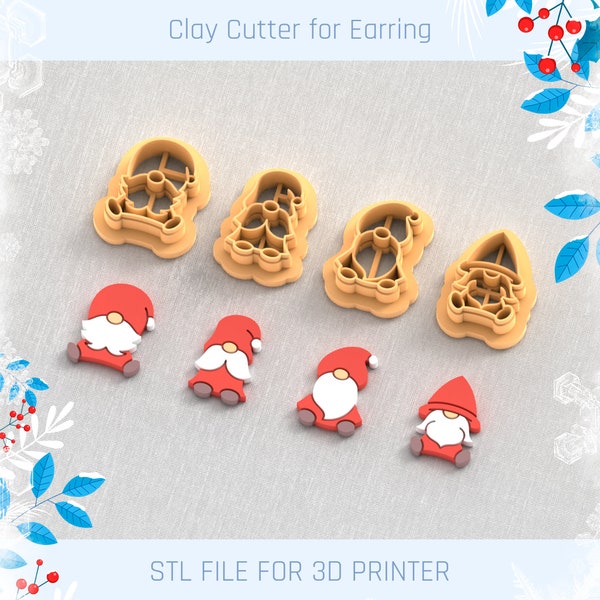 Christmas Gnomes Pack Clay Cutter, Winter Earring Cutters, Christmas Clay Cutters, 6 Sizes, STL Earring, Digital STL File