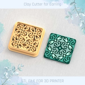 Moroccan Tyle Clay Cutter with emobossing, Mediterranean Tile, STL Earring, 5 Sizes, Digital STL File