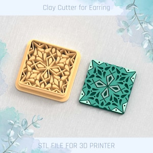 Moroccan Tyle Clay Cutter with emobossing, Mediterranean Tile, STL Earring, 5 Sizes, Digital STL File