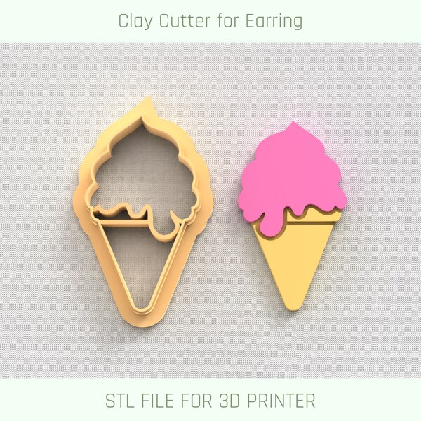 Ice Cream Polymer Clay Cutter, 5 Sizes, STL Earring, Digital STL File