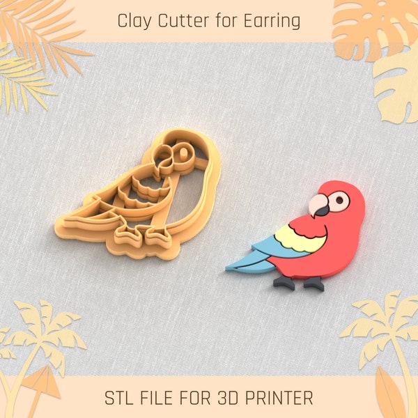 Parrot Ara Macao Polymer Clay Cutter, Parrot Ara Macao Earring, Summer Clay Cutters, 5 Sizes, STL Earring, Digital STL File