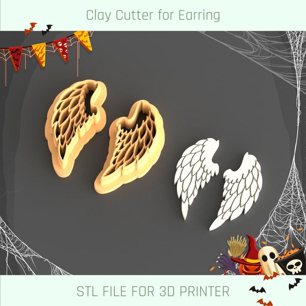 Angel Wings Clay Cutter, Halloween Clay Cutter, Halloween Clay Accessories, 5 Sizes, STL Earring, Digital STL File