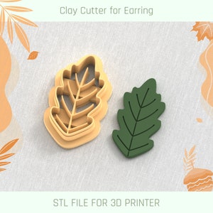 Oak Leaf Clay Cutter, Autumn Clay Cutter, 5 Sizes, STL Earring, Digital STL File