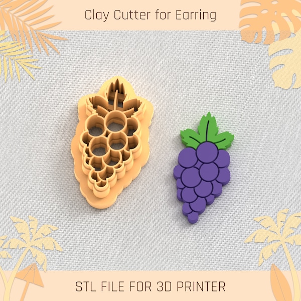 Grape Clay Cutter, Grape Earring, Summer Clay Cutters, 5 Sizes, STL Earring, Digital STL File