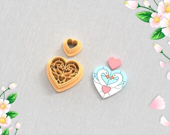 Swan Heart Combo Clay Cutter : Valentine's Day Earring STL File (Digital Download)