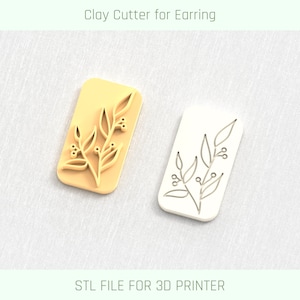 Botanical Branch Clay Stamp: Earring Texture, Ceramic Tool (Digital STL File)