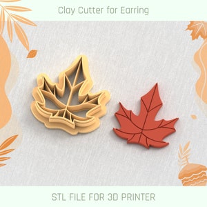 Silver Maple Leaf Clay Cutter, Autumn Clay Cutter, 5 Sizes, STL Earring, Digital STL File