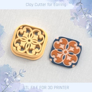Moroccan Tyle Clay Cutter with emobossing, Mediterranean Tile, STL Earring, 5 Sizes, Digital STL File