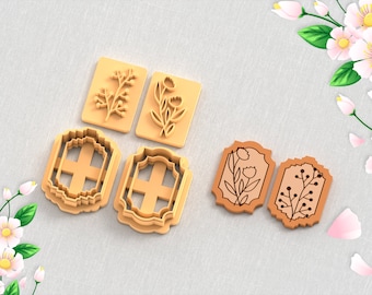 Flower Stamp Tulip and Frame Set Clay Cutter, Spring Clay Cutters, 5 Sizes, STL Earring, Digital STL File