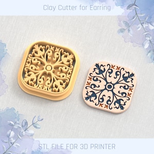 Moroccan Tyle Clay Cutter with emobossing, Mediterranean Tile, STL Earring, 5 Sizes, Digital STL File