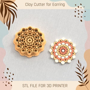 Flower S Polymer Clay Cutters, Boho Clay Cutter, 4 Sizes, STL Earring, Digital STL File