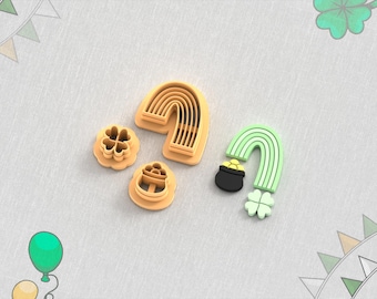 Rainbow & Clover Clay Cutter Set: St Patrick's Day Earring STL (Digital STL File)