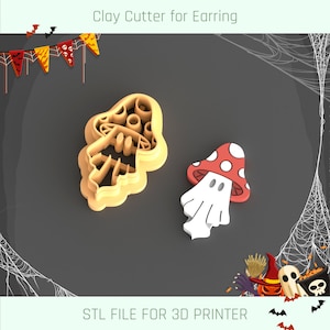 Gliniany wykrawacz do gliny Ghost Mushroom, wykrawacz do gliny Halloween, 5 rozmiarów, kolczyk STL, cyfrowy plik STL