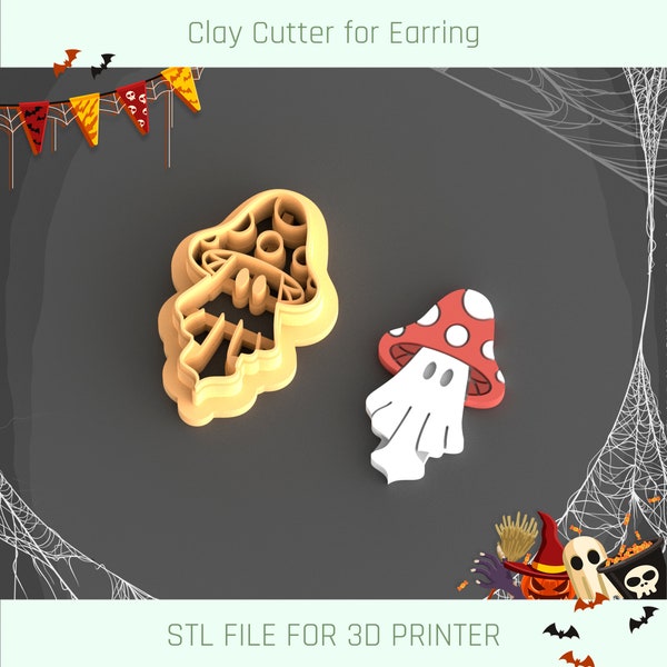 Ghost Mushroom Clay Cutter, Halloween Clay Cutter, Halloween Clay Accessories, 5 Sizes, STL Earring, Digital STL File