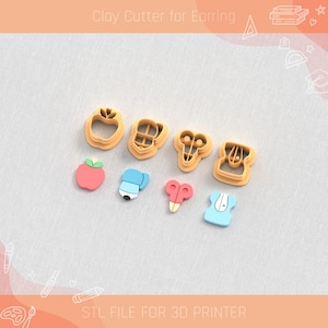 Mini School Clay Cutter-set: 6 maten, STL-oorbelbestand (digitale download)