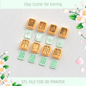 Lera utskärare för örhängen, abstrakt blomma, stämpel, set: 6 storlekar (digital STL-fil)