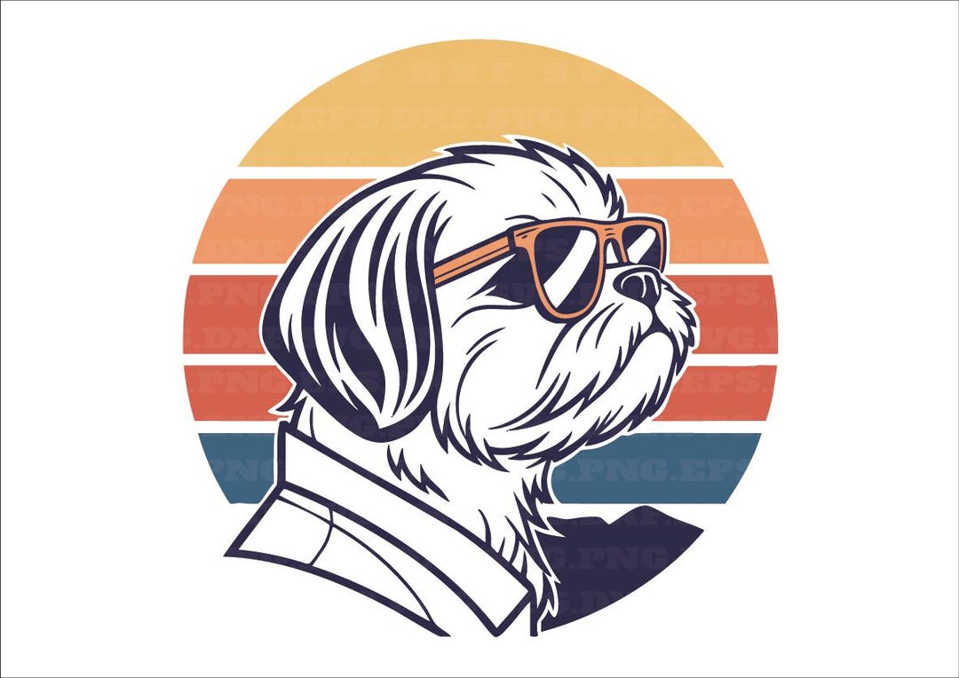 Shih Tzu Dog SVG With Sunglasses at Sunset | Funny Face | Instant ...