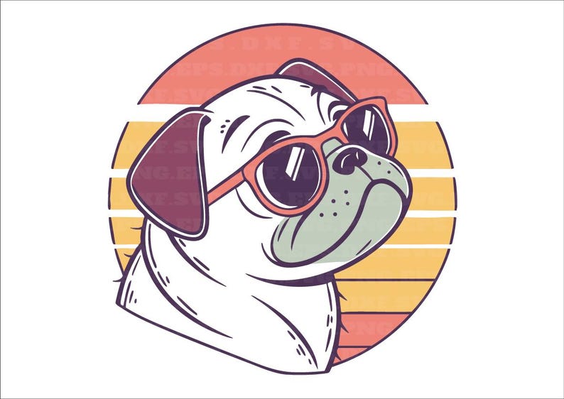 Pug Dog SVG With Sunglasses at Sunset | Funny Face | Instant Download ...