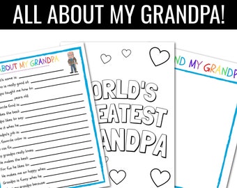 FATHER'S DAY Gift |  All About My Grandpa INSTANT Download | |Kids Grandparents Day| Grandparents Day Questionnaire | Grandpa birthday gift