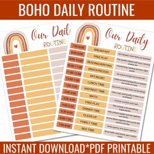 Boho Toddler Schedule | Kids Daily Schedule Printable | Daily Schedule Template