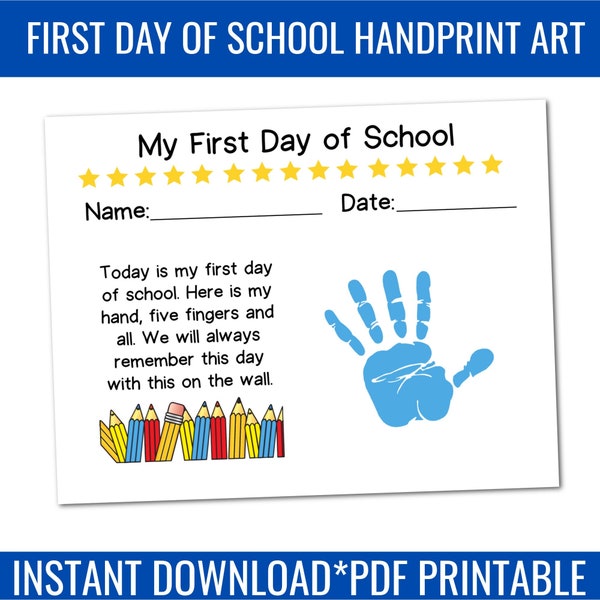 First Day of School Handprint Art, Poem Keepsake, Handprint Craft, School Memory, Sensory Craft, Back To School Sign for Kids, Kindergarten