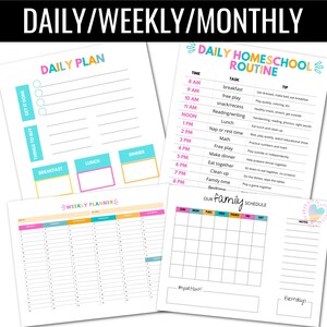 Daily, weekly, monthly HOMESCHOOL SCHEDULE Printable,Homeschool Planner,Family Planner Printable,Editable PDF,Kids Daily Routine,Family plan image 2