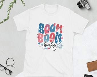 Boom Boom Baby 4th of July Tee | Funny 4th of July Tee for Women | Red White and Blue Independence Day T-Shirt