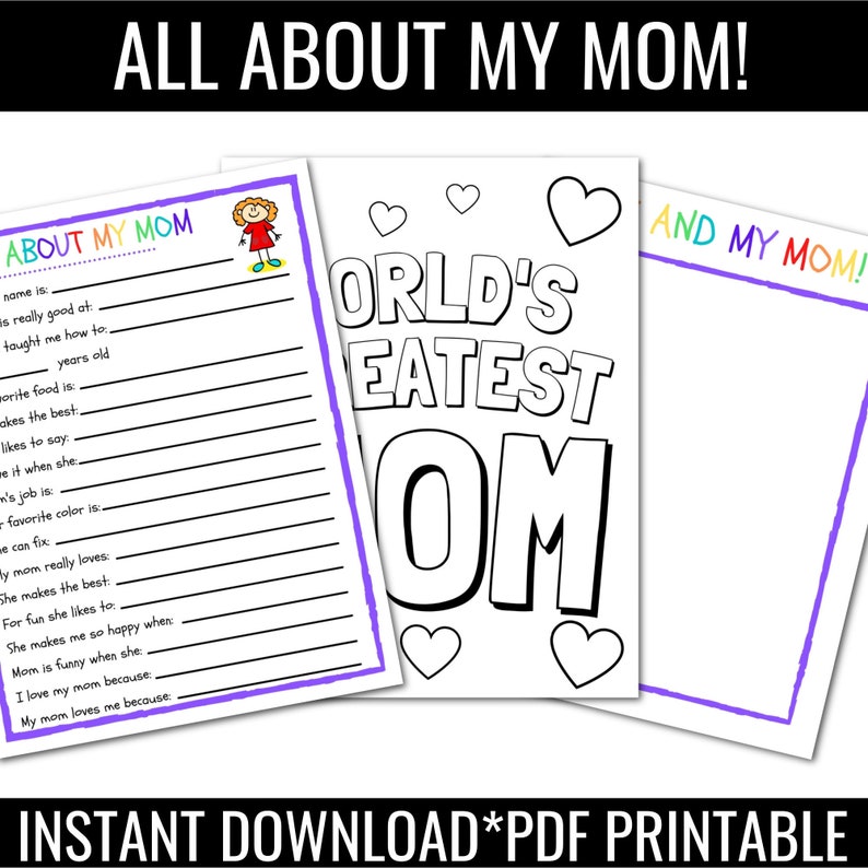 All About My Mom INSTANT DOWNLOAD Kids Mothers Day Mom image 1
