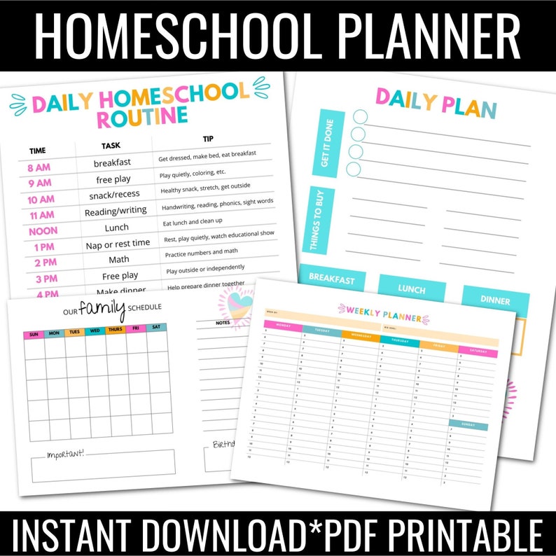 Daily, weekly, monthly HOMESCHOOL SCHEDULE Printable,Homeschool Planner,Family Planner Printable,Editable PDF,Kids Daily Routine,Family plan image 1