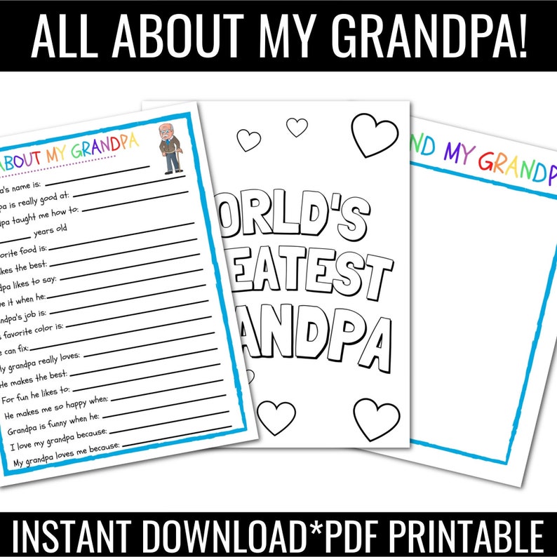 FATHER'S DAY Gift   All About My Grandpa INSTANT Download image 1