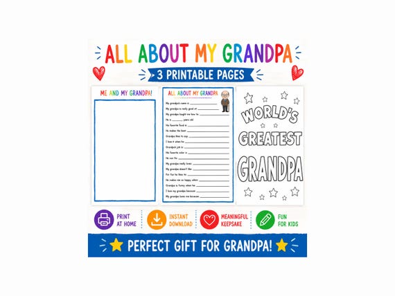 All About My Grandpa Questionnaire | Kids Fill-in-the-Blank (Instant Download) | Grandparents Dad