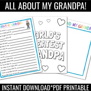 Regalo del DÍA DEL PADRE / Todo sobre mi abuelo Descarga INSTANTÁNEA / / Día de los abuelos de los niños / Cuestionario del Día de los abuelos / Regalo de cumpleaños del abuelo