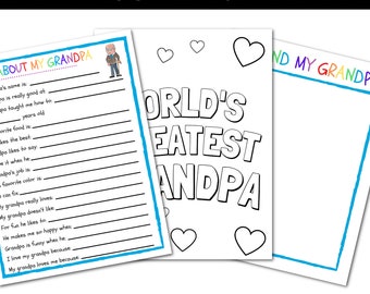 FATHER'S DAY Gift |  All About My Grandpa INSTANT Download | |Kids Grandparents Day| Grandparents Day Questionnaire | Grandpa birthday gift