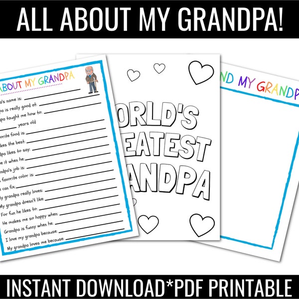 VATERTAG Geschenk | Alles über meinen Opa INSTANT Download | |Kinder Großeltern Tag| Fragebogen zum Großelterntag | Opa Geburtstagsgeschenk