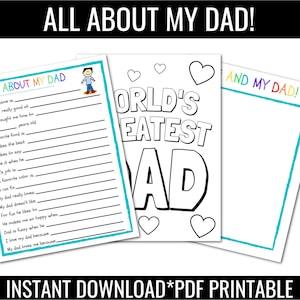 Cadeau FÊTE DES PÈRES | Tout sur mon père Téléchargement instantané | |Fête des pères enfants | Cadeau papa | Questionnaire Fête des Pères | Carte fête des pères