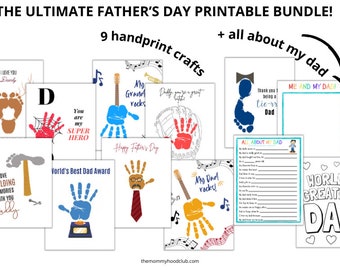 Paquete imprimible definitivo para el Día del Padre: Todo sobre mi papá, manualidades con huellas de manos, manualidades con huellas: ¡excelentes regalos para papá de parte de los niños!