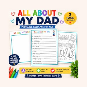 Vragenlijst Alles over mijn vader afdrukbaar | Vaderdagherinnering voor kinderen (directe download)
